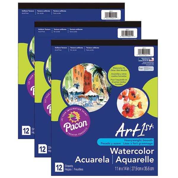 Art1st Watercolor Pad, 90 lb., 11 x 14, 12 Sheets/Pad, PK3